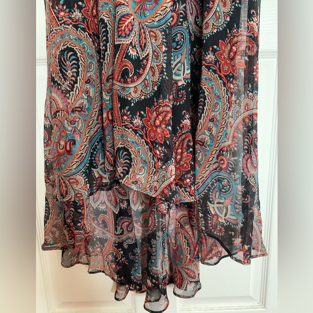FINAL PRICE NWT Banana Republic SILK Maxi Dress Black/Green/Red/Cream Paisley L - Picture 10 of 16